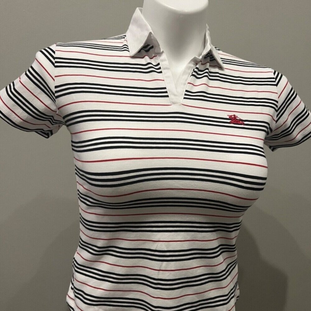 🔥Burberry Women’s Stripped POLO-Shirt Short Sleeve 100% Cotton SIZE LARGE🆕